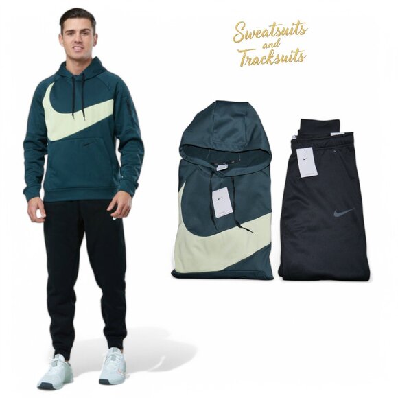 Nike Therma-Fit Men's Big Swoosh 2 Piece Sweatsuit Tracksuit Outfit Size L NWT - Picture 1 of 14